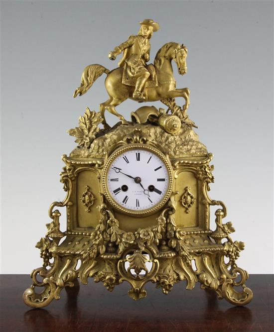 A 19th century French ormolu mantel clock, 14.5in.
